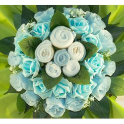 cadeau naissance Bouquet de layettes bleu