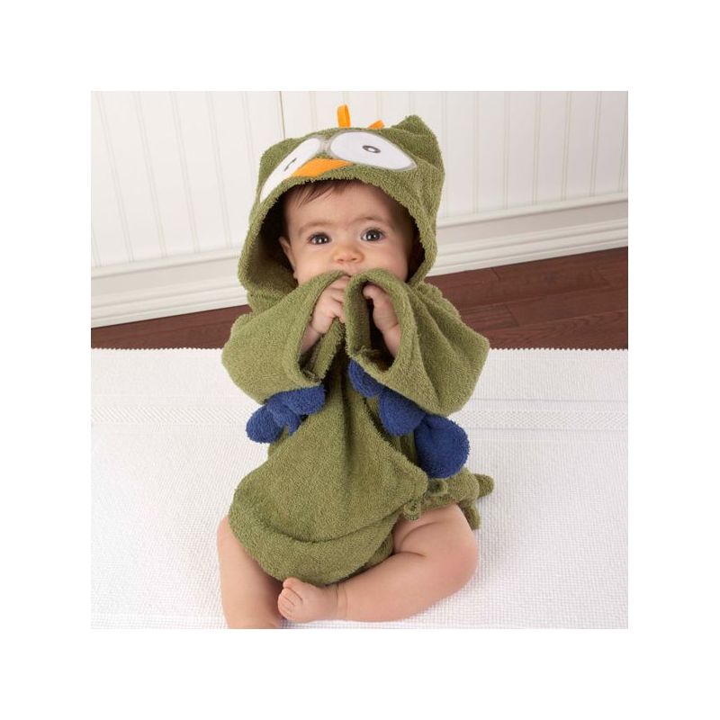 Peignoir bébé personnalisé : Hibou vert, Cadeau naissance personnalisé