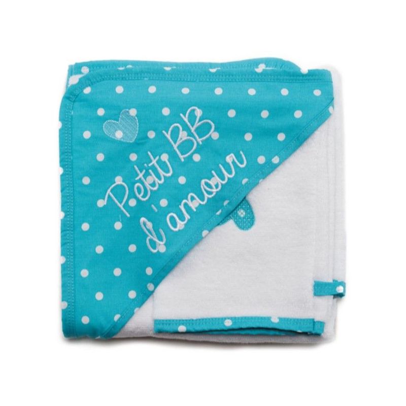 Cape De Bain Et Gant De Toilette Bebe D Amour Bleu Cadeau Naissance
