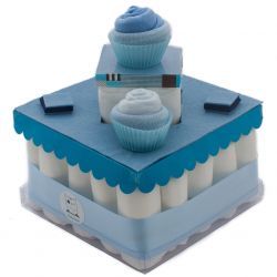 Gâteau de couches : surprises Bleu cadeau naissance