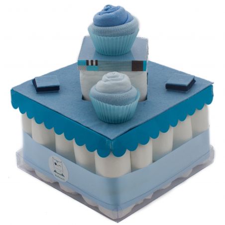 Gâteau de couches : surprises Bleu cadeau naissance Gâteau de couches : surprises Bleu cadeau naissance