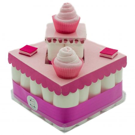 Gâteau de couches : Rose pour cadeau de naissance ou babyshower Gâteau de couches : Rose pour cadeau de naissance ou babyshower