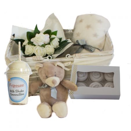 Panier naissance "les surprises de Fripoune" : Mixte Panier naissance "les surprises de Fripoune" : Mixte