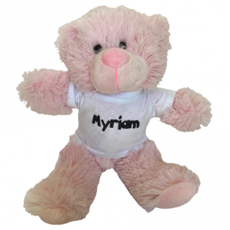 Peluche personnalisée : ours rose avec t-shirt prénom Peluche personnalisée : ours rose avec t-shirt prénom