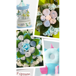 Bouquet de layette : Farandole Bleu cadeau maternité