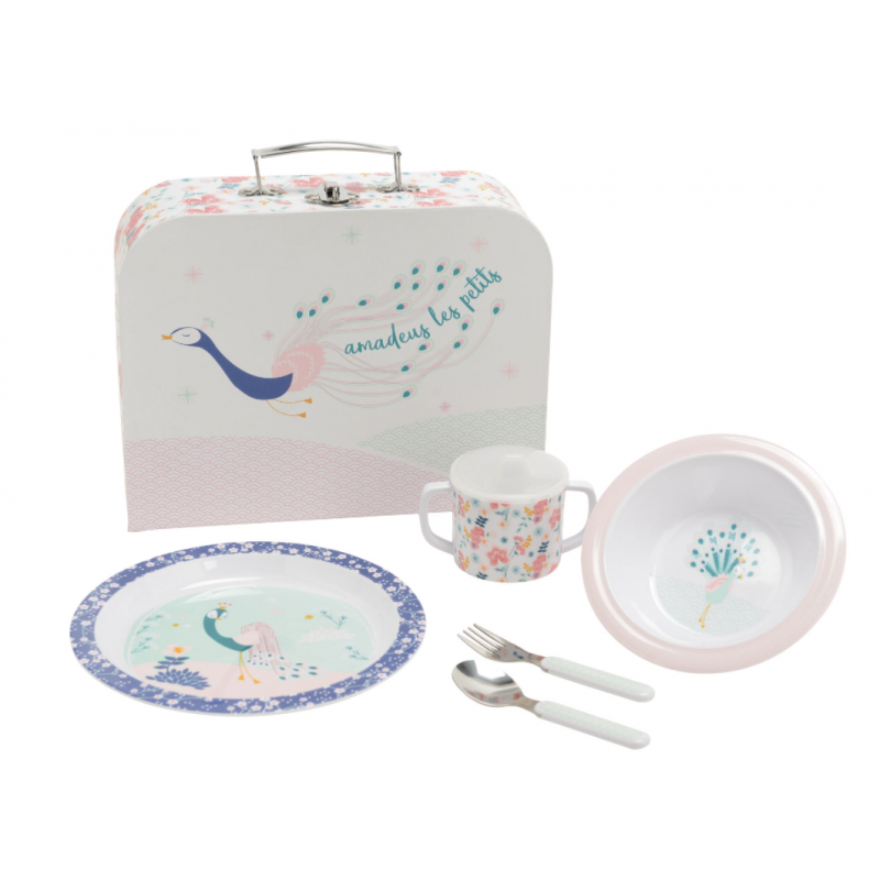 Coffret naissance Valisette repas : Paon, Valisette repas