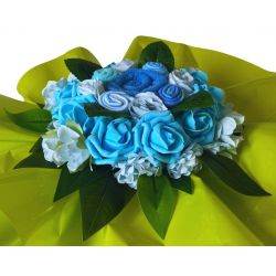 Bouquet de Naissance avec une fleurs de Cape de Bain brodée au prénom de bébé : Bleu | Fripoune