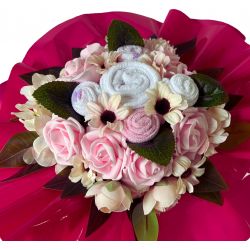 Bouquet naissance de 12 vêtements Farandole Rose