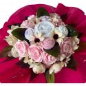 Bouquet de Naissance avec une fleurs de Cape de Bain brodée au prénom de bébé : Rose | Fripoune