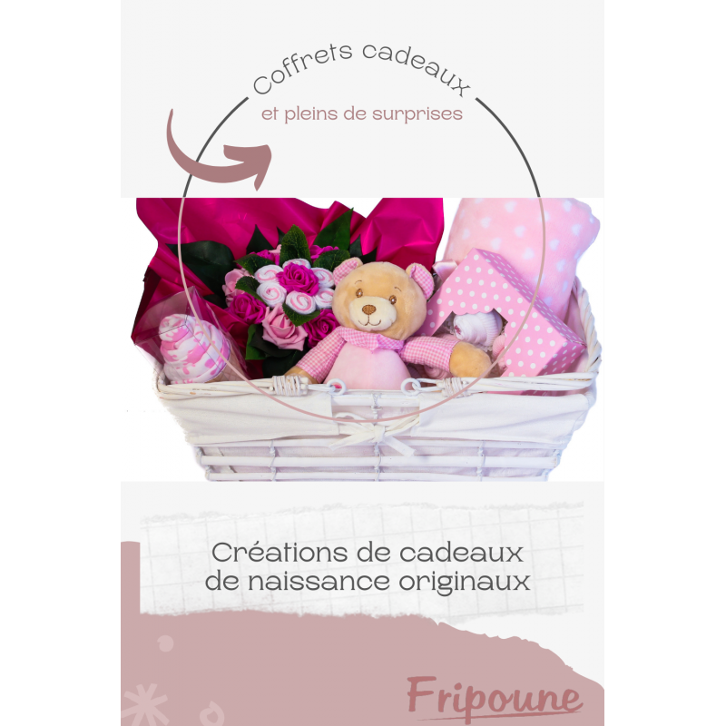 Coffret cadeau bébé - panier rose plein de produits pour bébé dans une  boîte souvenir