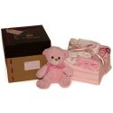 Coffret naissance personnalisé "ses rêves roses" composé d'un ours, d'une couverture et de pyjamas pour bébé