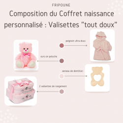 Contenu du Coffret naissance personnalisé : Valisettes "tout doux" roses