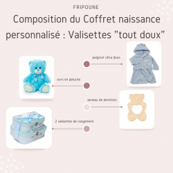 Contenu du Coffret naissance personnalisé : Valisettes "tout doux" bleues