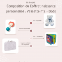 Compositions Coffret naissance personnalisé : première Valisettes Bain, Dodo, Repas pour offrir en coffret pour bébé original