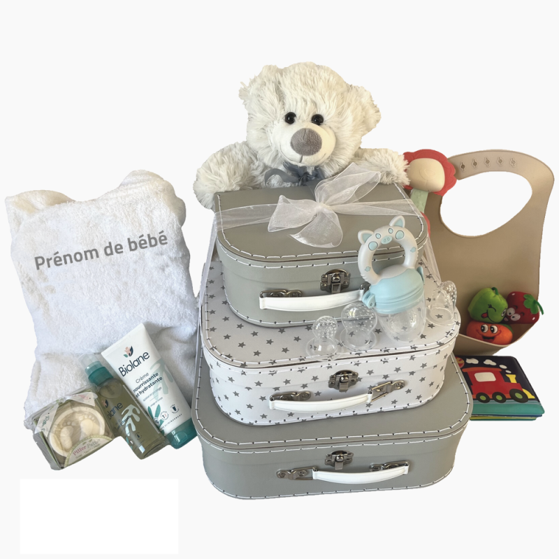 Coffret naissance personnalisé : Valisettes Bain, Dodo, Repas, Coffret pour  bébé