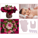 Bouquet de naissance pour bébé fille original composé de fleurs de vêtements