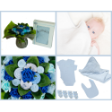 Bouquet de naissance garçon personnalisé avec sa cape de bain brodé