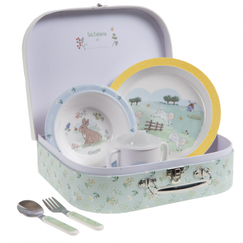 Coffret Repas Bébé Thème Lapin et Mouton, Valisettes repas