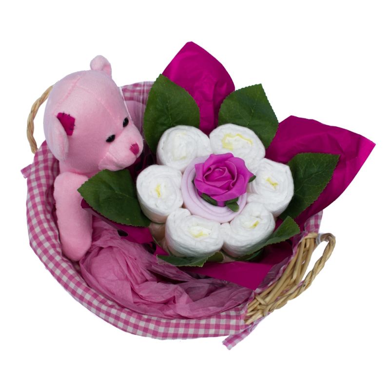 Panier babyshower fleuri : Fille