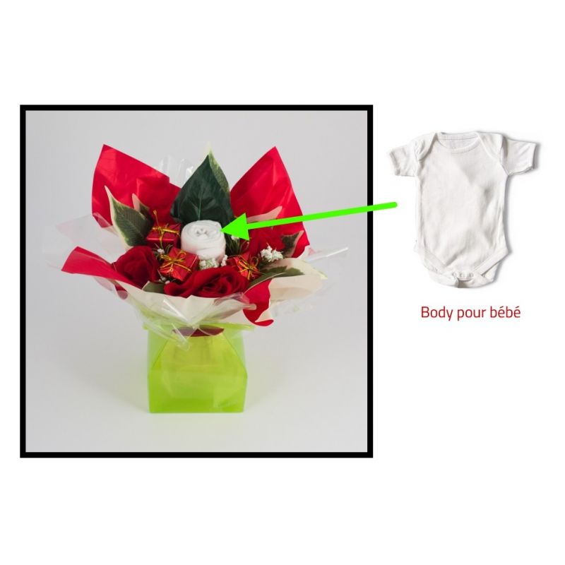 Bouquet de naissance original avec une fleur Body pour bébé spécial Noël Bouquet de naissance original avec une fleur Body pour bébé spécial Noël